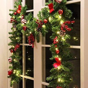 9 FT LED Christmas Garland with Pinecones & Berries