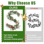 Christmas Garland,6FT Artificial Pine Cypress Garland Greenery Garland for Christmas Decorations,Eucalyptus Garland for Table,Mantle,Staires,Wall,Premium Indoor Outdoor Holiday Decor Leaf Garland