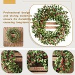 CIR OASES 22 Inch Christmas Wreaths for Front Door, Winter Spring Welcome Wreath with Red Berry Green Paper Leaves, Artificial Evergreen Natural Wreath for Indoor Outdoor Farmhouse Home Decor
