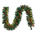 Joiedomi 9Ft Artificial Christmas Garland Prelit with LED Lights, 27 Pine Cones, 27 Red Berries for Home & Office Christmas Indoor and Outdoor Decorations (Battery Powered, Batteries not Included)