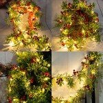 5.9FT Artificial Christmas Garland String Lights with 162 Snowy Red Berries 55 Green Leaves 20 LED Lights Battery Operated for Xmas Mantle Indoor Outdoor Holiday Christmas Thanksgiving Decoration
