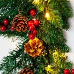 Joiedomi 9Ft Artificial Christmas Garland Prelit with LED Lights, 27 Pine Cones, 27 Red Berries for Home & Office Christmas Indoor and Outdoor Decorations (Battery Powered, Batteries not Included)