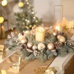 Valery Madelyn 20 Inch Pre-Lit Christmas Wreath for Front Door with Lights, Large Lighted Christmas Wreath with Champagne Gold Xmas Balls for Fireplace Window Outdoor Table Centerpiece Home Decoration