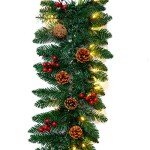 Joiedomi 9Ft Artificial Christmas Garland Prelit with LED Lights, 27 Pine Cones, 27 Red Berries for Home & Office Christmas Indoor and Outdoor Decorations (Battery Powered, Batteries not Included)