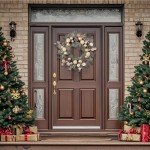 Valery Madelyn 20 Inch Pre-Lit Christmas Wreath for Front Door with Lights, Large Lighted Christmas Wreath with Champagne Gold Xmas Balls for Fireplace Window Outdoor Table Centerpiece Home Decoration