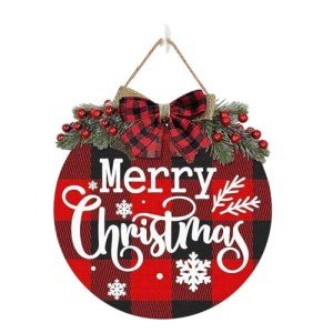 Christmas Wreaths for Front Door Window Wall- Merry Christmas Decorations Wreath, Christmas Door Hanging Sign Rustic Wooden Welcome Sign