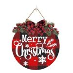 Christmas Wreaths for Front Door Window Wall- Merry Christmas Decorations Wreath, Christmas Door Hanging Sign Rustic Wooden Welcome Sign