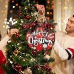 Christmas Wreaths for Front Door Window Wall- Merry Christmas Decorations Wreath, Christmas Door Hanging Sign Rustic Wooden Welcome Sign