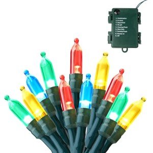 Joiedomi LED Christmas Lights Outdoor,32.6FT Battery Operated Christmas Light with 8 Modes,2×50 Multicolor Xmas Tree Lights Indoor,Multifunction Green Wire String Lights for Christmas Decor Party