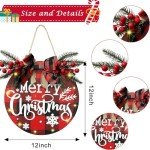 Christmas Wreaths for Front Door Window Wall- Merry Christmas Decorations Wreath, Christmas Door Hanging Sign Rustic Wooden Welcome Sign