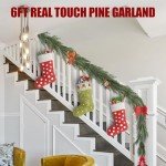 Artgar Pine Garland - 6Ft Christmas Garland - Pine Garland Realistic - Artificial Green Cedar Garland - Garland Christmas Decorations for Home Mantel Stairs Dining Table Christmas Decor (White-Green)