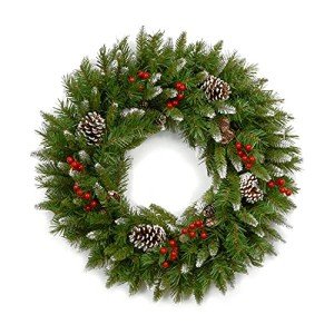 National Tree Company Artificial Christmas Wreath | Flocked with Mixed Decorations | Frosted Berry-24 Inch, 24 Inch