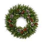 National Tree Company Artificial Christmas Wreath | Flocked with Mixed Decorations | Frosted Berry-24 Inch, 24 Inch