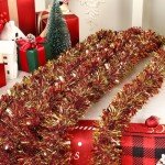 Alupssuc 6 Pieces Total 50 FT Christmas Tinsel Garland, Metallic Shiny Twist Garland Hanging Decorations for Christmas Party Indoor and Outdoor Decor, Red and Gold