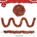 Alupssuc 6 Pieces Total 50 FT Christmas Tinsel Garland, Metallic Shiny Twist Garland Hanging Decorations for Christmas Party Indoor and Outdoor Decor, Red and Gold