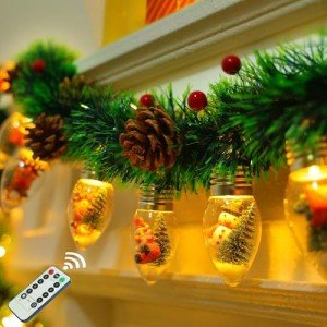 Christmas Garland with Lights, 8.2 FT Battery Operated Powerd 12 LED Bulb String Lights Pine Cones Red Berry Decorations Lighted Lit Prelit Indoor Outdoor Window Home Mantle Fireplace Table Xmas Decor