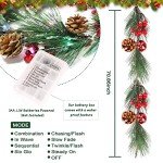 6FT Christmas Garland with Lights, 8 Light Modes Prelit Christmas Garland with 18 LED Lights Branches Berries Bells Snowflake Pine Cones for Window Fireplace Door Stairs Indoor Outdoor Decoration