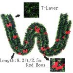 3Pcs x 8.2ft (Total:24.6ft) Christmas Tinsel Garlands with 24 Pcs Red Bows for Indoor and Outdoor Holiday Mardi Gras Xmas and Other Festivities Party Supply (Green)