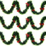 3Pcs x 8.2ft (Total:24.6ft) Christmas Tinsel Garlands with 24 Pcs Red Bows for Indoor and Outdoor Holiday Mardi Gras Xmas and Other Festivities Party Supply (Green)