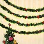 3Pcs x 8.2ft (Total:24.6ft) Christmas Tinsel Garlands with 24 Pcs Red Bows for Indoor and Outdoor Holiday Mardi Gras Xmas and Other Festivities Party Supply (Green)