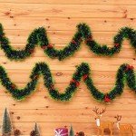 3Pcs x 8.2ft (Total:24.6ft) Christmas Tinsel Garlands with 24 Pcs Red Bows for Indoor and Outdoor Holiday Mardi Gras Xmas and Other Festivities Party Supply (Green)