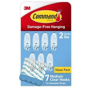 Command Medium Clear Wall Hooks, 7 Hooks and 12 Command Strips, Damage Free Hanging Wall Hooks with Adhesive Strips, Wall Hooks for Hanging Back to Christmas Decorations, Holds up to 2 lb