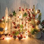 Christmas Garland with Lights, 7 FT 20 LED Red Berry Pinecone Garland Light with Xmas Tree, Durable Winter Berry Garland Christmas Decorations for Home Windows Fireplace Stairs