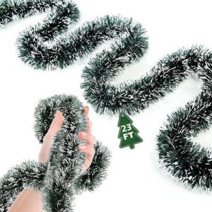 23Ft Christmas Garland - Christmas Tree Tinsel, Christmas Tinsel Decorations for Indoor&Outdoor Home Decor, Christmas Metallic Twist Garland Ceiling Hanging Decorations for New Year(Green)