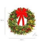 Best Choice Products 24in Pre-Lit Battery Powered Christmas Wreath Artificial Pre-Decorated Holiday Accent w/ 70 Lights, 96 PVC Tips, Ribbons, Pine Cones