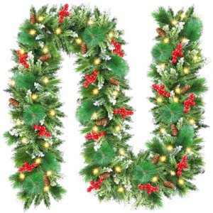 9ft Lighted Christmas Garland with Pine Cones