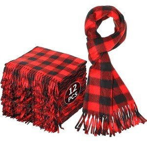 12 Pcs Buffalo Plaid Christmas Scarves Set