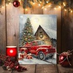 Vintage Red Truck Christmas Canvas Wall Art