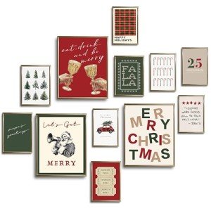 Trendy Retro Christmas Wall Art Set of 12