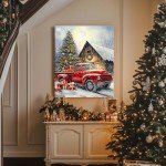 Vintage Red Truck Christmas Canvas Wall Art