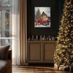 Vintage Red Truck Christmas Canvas Wall Art