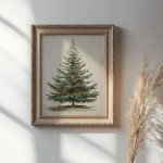 Rustic Vintage Christmas Tree Wall Art Print