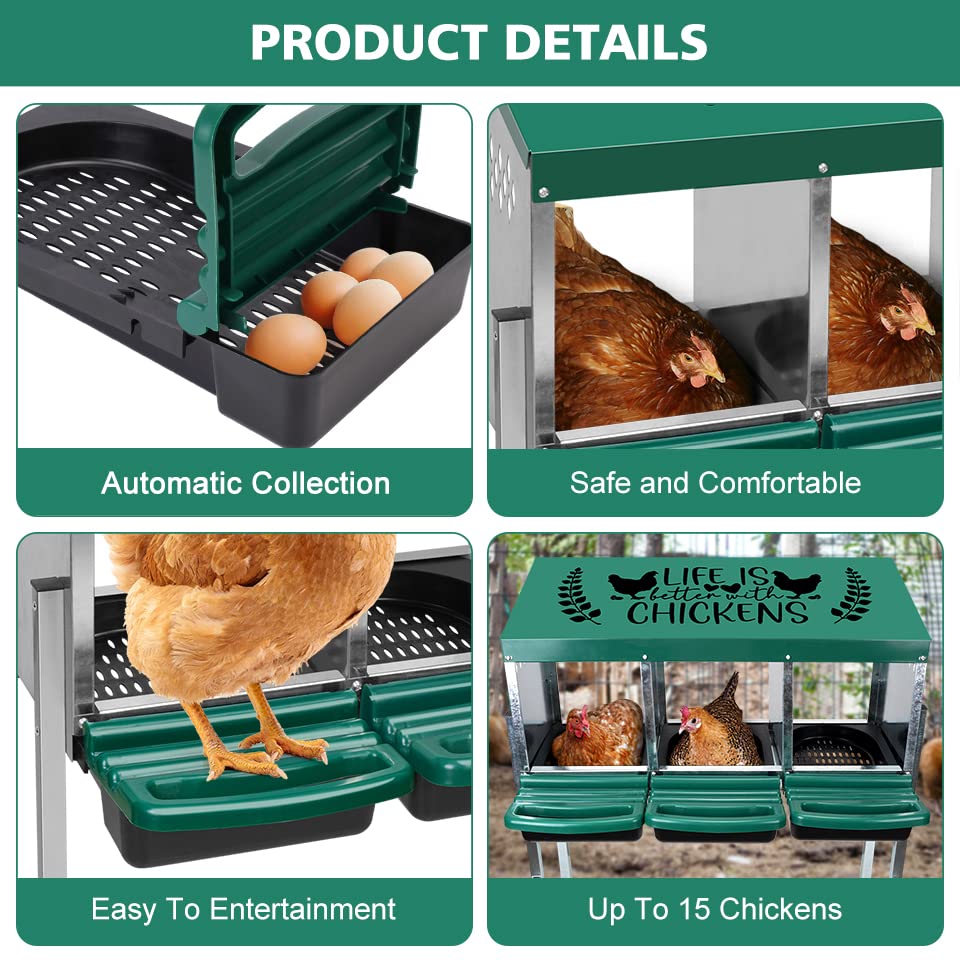 3-Hole Chicken Nesting Boxes with Chicken Perch - Ideal for 3 Chickens
