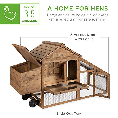 70in Mobile Fir Wood Chicken Coop for 3-5 Hens