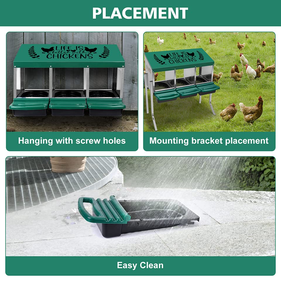 3-Hole Chicken Nesting Boxes with Chicken Perch - Ideal for 3 Chickens