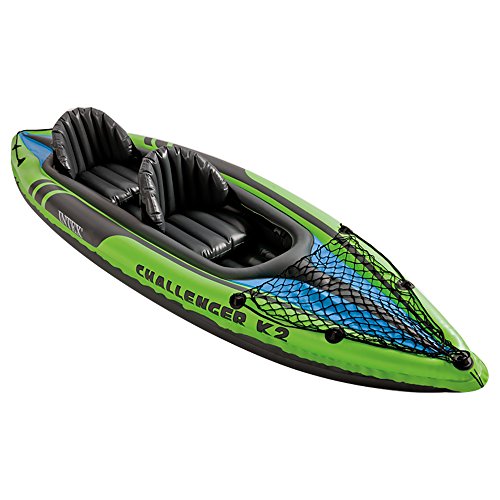 Intex Challenger K2 Kayak, 2 Person SFTMga Inflatable Kayak Set with Aluminum Oars and High Output Air Pump, 5 Units