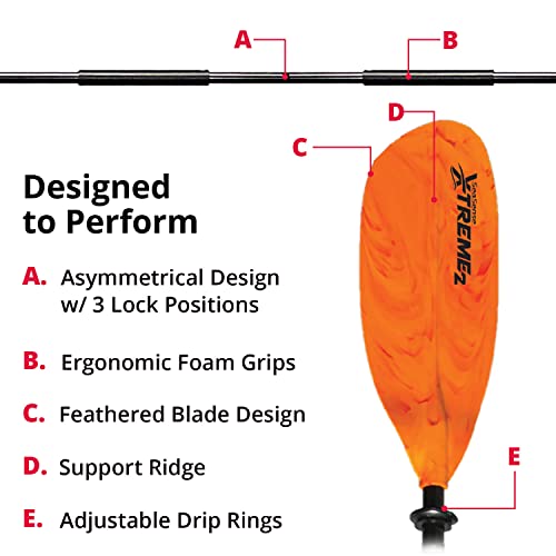 SeaSense XTreme 2 Kayak Paddle, Orange-Yellow, 84” - Fiberglass Reinforced Nylon Blades, 2-Piece Construction - Great for Sport, Sea, Whitewater, Recreational & Fishing Kayaking