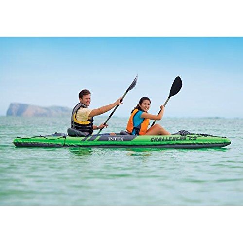 Intex Challenger K2 Kayak, 2 Person ClMhmo Inflatable Kayak Set with Aluminum Oars and High Output Air Pump, 3 Units