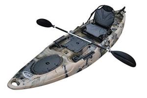 BKC UH-RA220 11.5 Foot Angler Sit On Top Fishing Kayak with Paddles and Upright Chair and Rudder System Included (Camo)