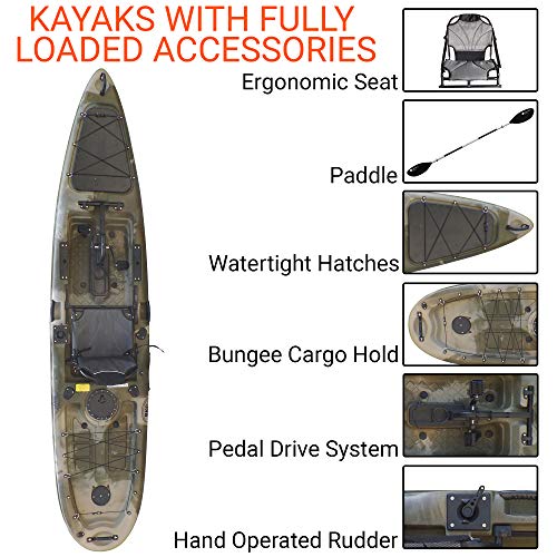Brooklyn Kayak Company BKC UH-PK13 Pedal Drive Solo Traveler 13 Foot Kayak - Pedal Propeller Drive Single Sit On Top Fishing Kayak with Rudder Control (Camo)
