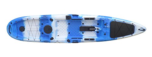BKC PK13 13' Pedal Drive Fishing Kayak W/Rudder System and Instant Reverse, Paddle, Upright Back Support Aluminum Frame Seat, 1 Person Foot Operated Kayak (Blue Camo)