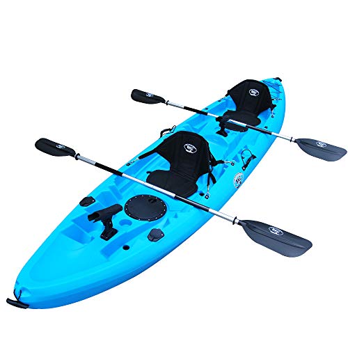 BKC TK219 12.2' Tandem Fishing Kayak W/Soft Padded Seats, Paddles,6 Rod Holders Included 2-3 Person Angler Kayak (Blue)