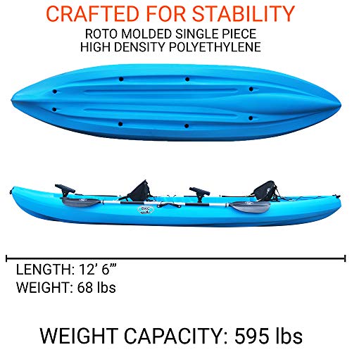 BKC TK219 12.2' Tandem Fishing Kayak W/Soft Padded Seats, Paddles,6 Rod Holders Included 2-3 Person Angler Kayak (Blue)
