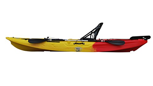 Brooklyn Kayak Company BKC UH-RA220 11-Foot 6-inch Angler Sit On Top Fishing Kayak with Paddles, Upright Seat and Rudder System Included (Red/Yellow)