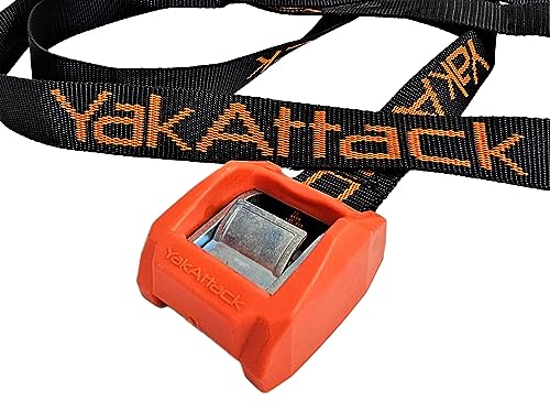 YakAttack 3' Cam Strap - Heavy Duty Polyester Kayak Tie Down with Protective Rubber Buckle, Black/Orange - 1 Pack (YEP-1006-03-1PK) | Kayak Fishing Accessories