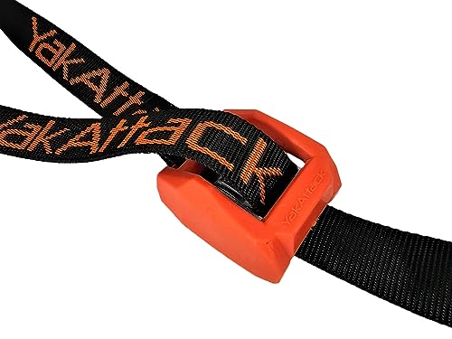 YakAttack 3' Cam Strap - Heavy Duty Polyester Kayak Tie Down with Protective Rubber Buckle, Black/Orange - 1 Pack (YEP-1006-03-1PK) | Kayak Fishing Accessories